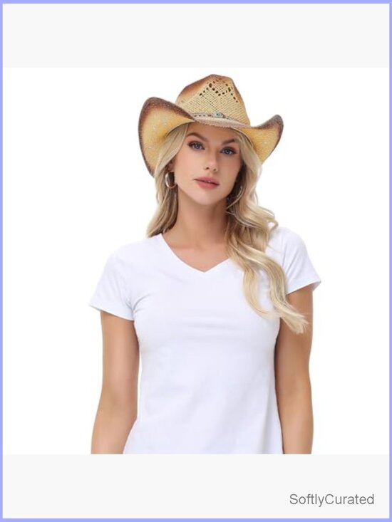 Cowboy Hat Wide Brim Straw Western Hat Shapeable for Women Men main image 6